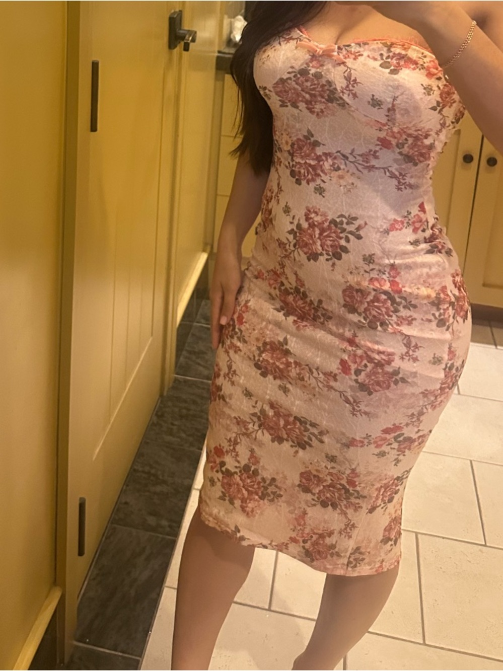 Strapless Pink Floral Bodycon Dress